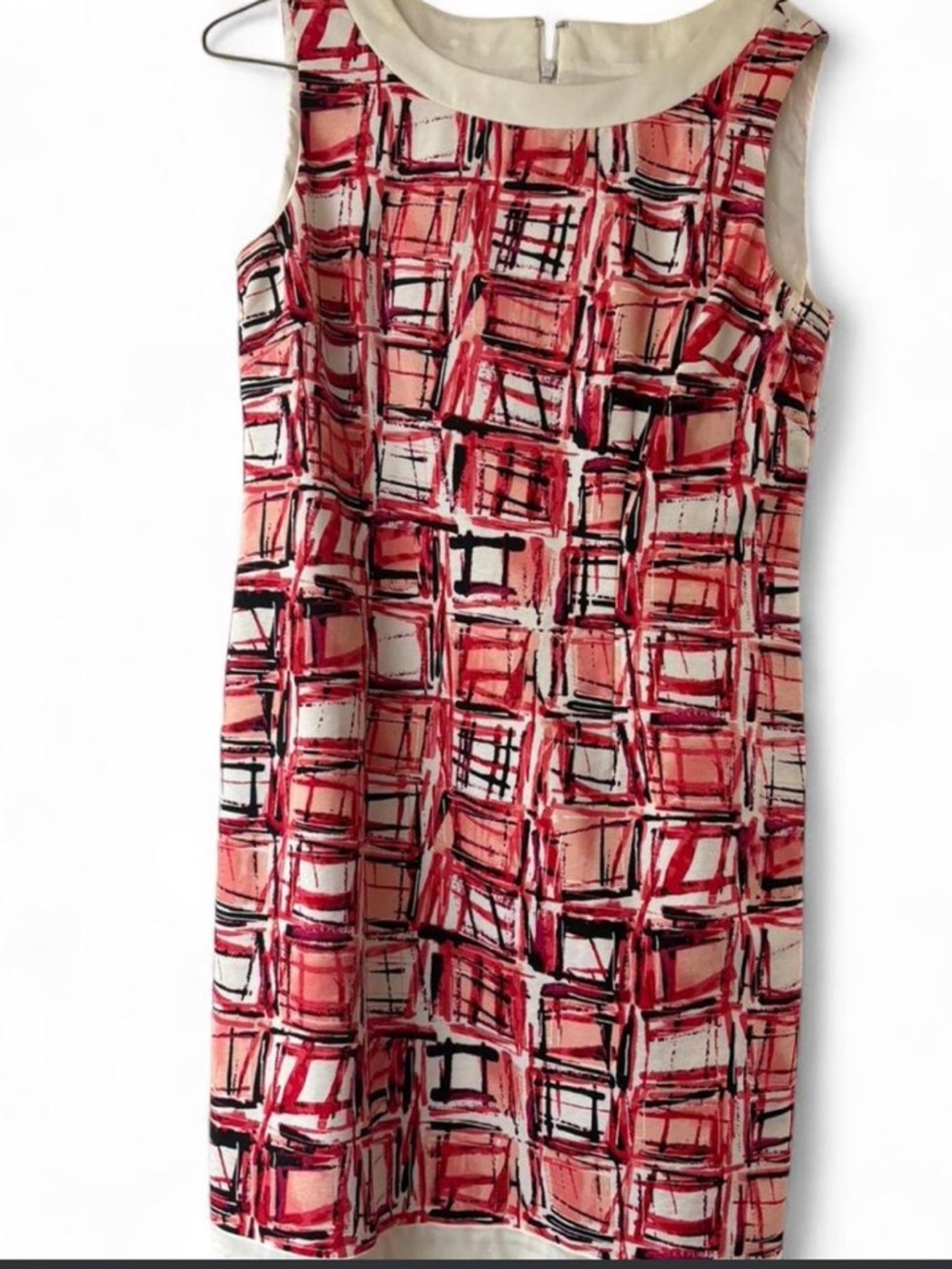 Alex Marie Red and Cream Geometric Sleeveless Shift Dress